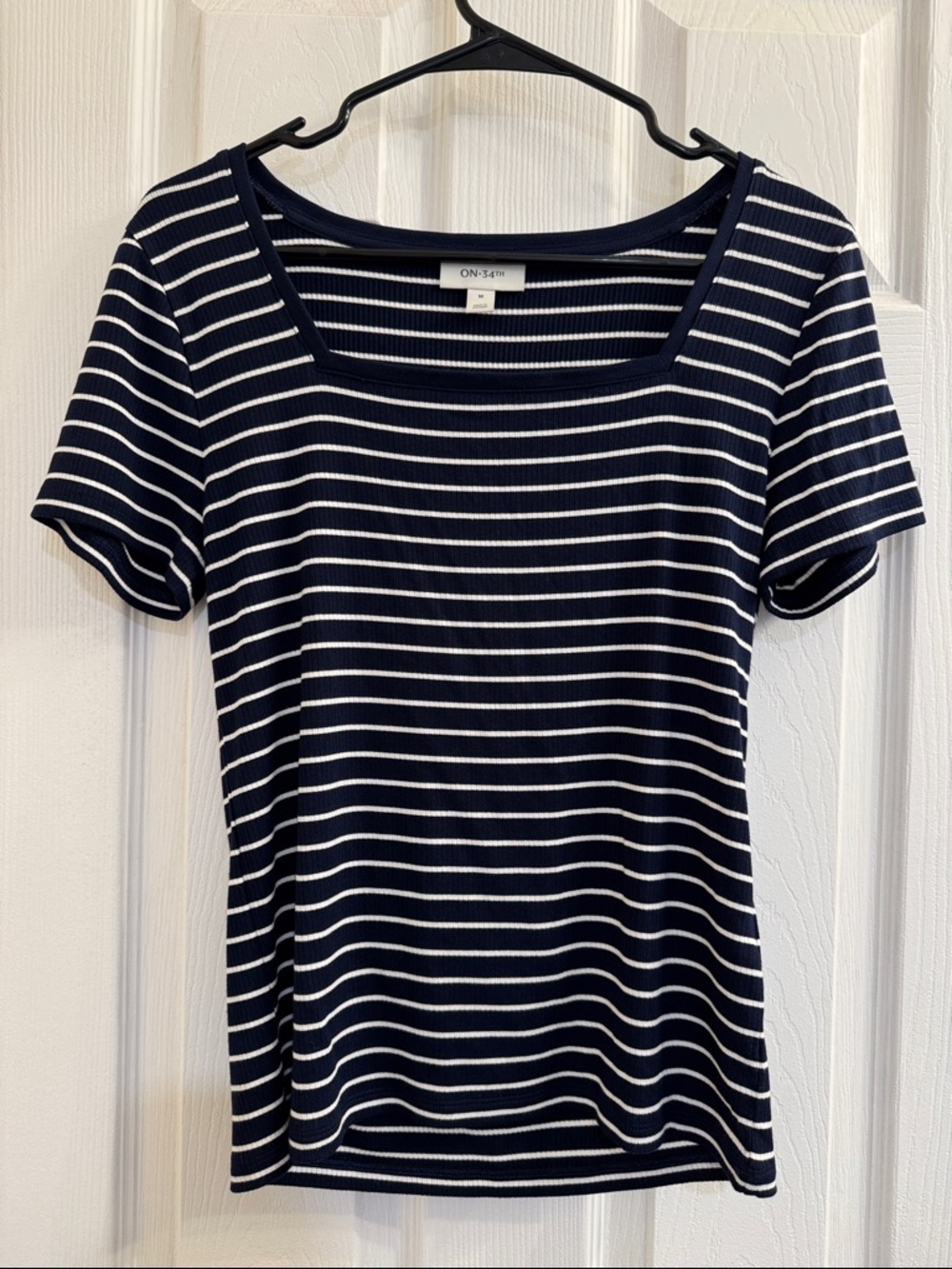 Navy & White Striped Square Neck Top